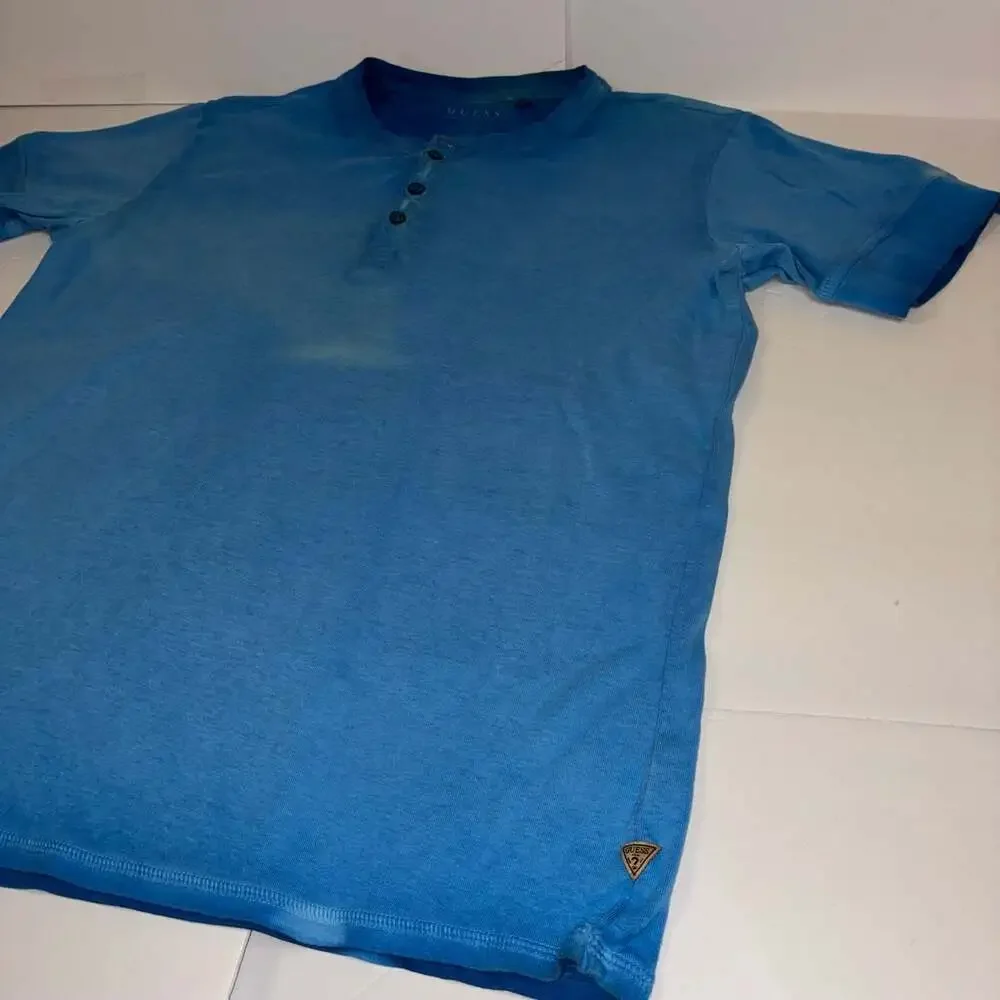 Guess Men Los Angeles Henley T-Shirt Blue Size M - Picture 3 of 7
